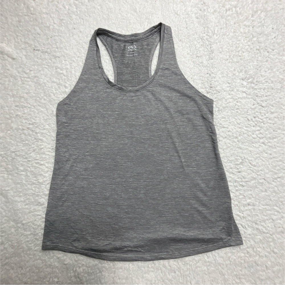 Athletic Works Girls Gray Striped Sleeveless Tank Top Crew Neck Size S (4-6)